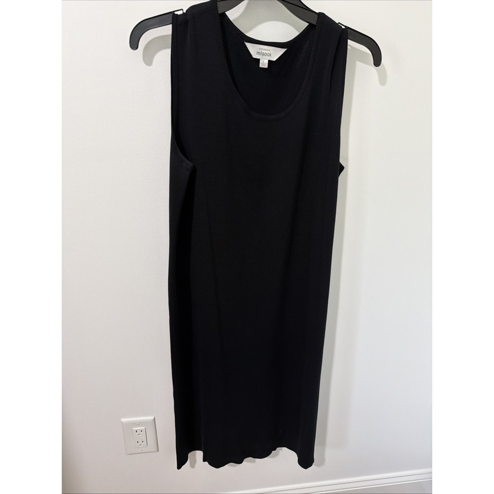 Misook Sleeveless Dress Women L Black Excellent Knit Sheath Crew Neck